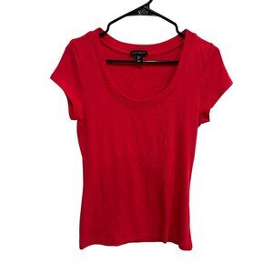 Willi Smith Womens Red Stretchy Scoop Neck Short Sleeve Top Size Large Casual
